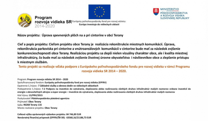 1. fotografia fotogalérie Projekty / Úprava spevnených plôch na a pri cintoríne v obci Terany - foto