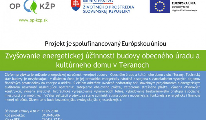 1. fotografia fotogalérie Projekty / Zvyšovanie energetickej účinnosti budovy obecného úradu a kultúrneho domu v Teranoch - foto