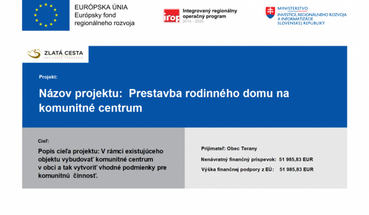1. fotografia fotogalérie Projekty / Prestavba rodinného domu na komunitné centrum - foto