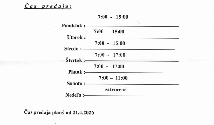 Fotka - Zmena času predaja COOP Jednota Terany