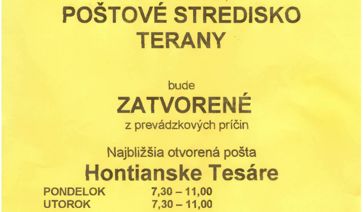 Fotka - Oznámenie o zatvorení pošty